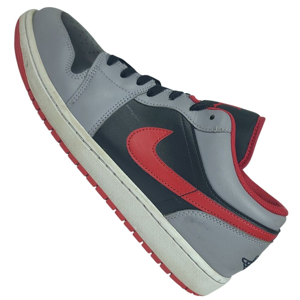 Nike Air Jordan 1 Low Blk Cement Gray Fire Red Men Sz 12 Sneaker Shoe 553558-060